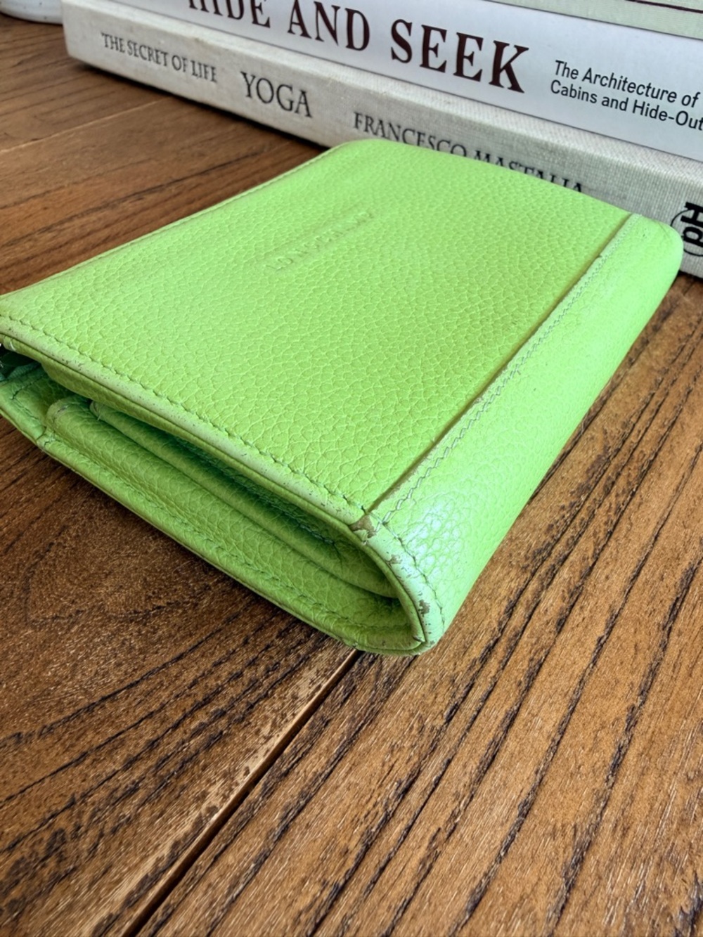 Longchamp Small Lime Green Wallet Zip Coin Purse Compact Leather Chic - Picture 5 of 7